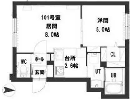 グランメール南4条レジデンス(1LDK/1階)の間取り写真