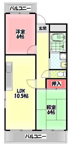 門真元町マンション(2LDK/3階)の間取り写真