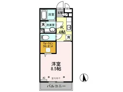 ロックパインB(1K/1階)の間取り写真