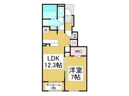 フラット・オークN(1LDK/1階)の間取り写真