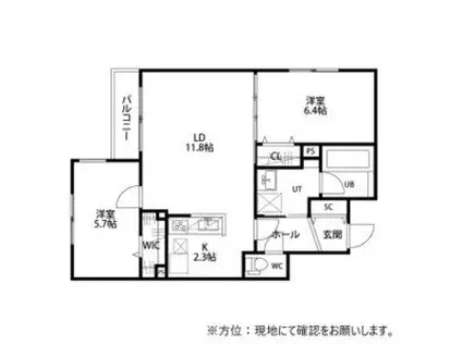 NOBLE VISTA麻生(2LDK/1階)の間取り写真