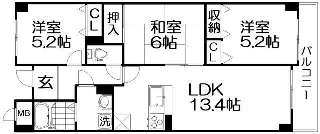 星田ロイヤルハイツ(3LDK/4階)の間取り写真
