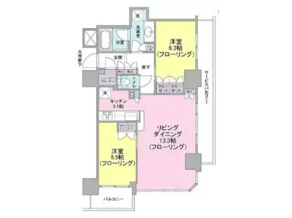 ブランズタワー・ウェリス心斎橋サウス(2LDK/5階)の間取り写真