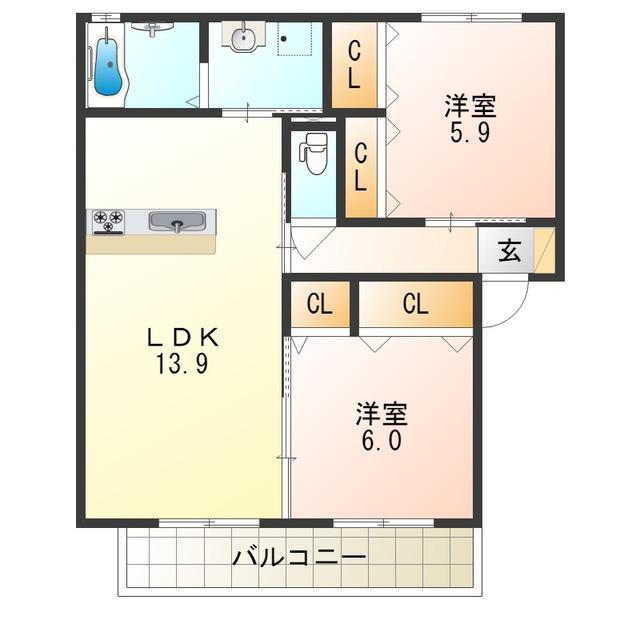 シャーメゾン凜(2LDK/2階)の間取り写真