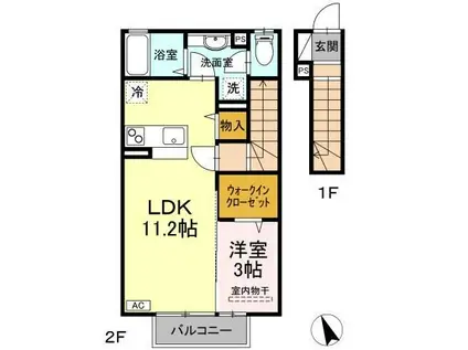 リジエールアサカ(1LDK/2階)の間取り写真