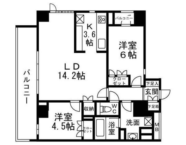H-スクエア吉祥寺南町(2LDK/4階)の間取り写真