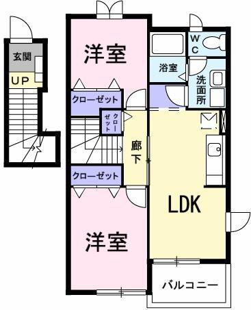 コモドカーサ旭台 Y(2LDK/2階)の間取り写真