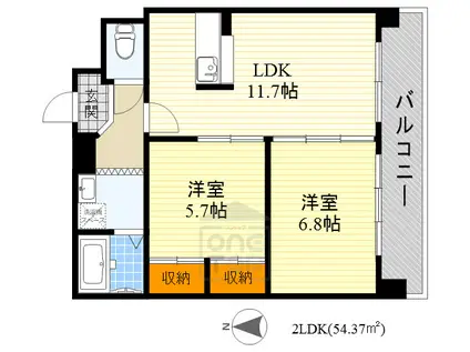 ベルメゾン千里2(2LDK/1階)の間取り写真