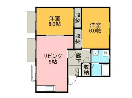 ウエスト長坂(2DK/1階)の間取り写真