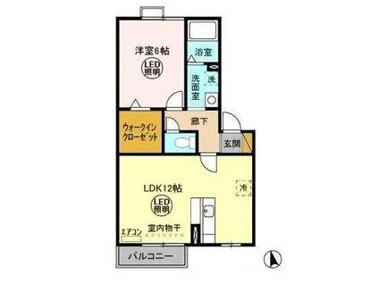 リビングタウンみどりの(1LDK/2階)の間取り写真