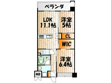 ウィングス西本町(2LDK/5階)の間取り写真