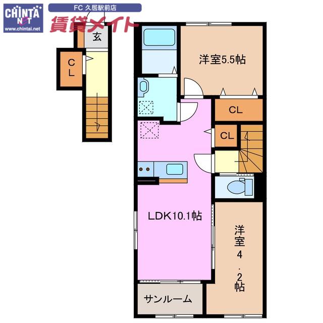 津市久居相川町 II期工事(2LDK/2階)の間取り写真