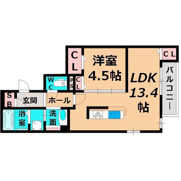 アイリス城北(1LDK/1階)の間取り写真