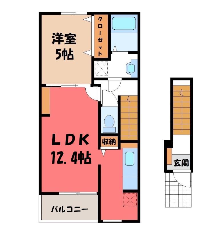 LATOURKAIZAWA I(1LDK/2階)の間取り写真