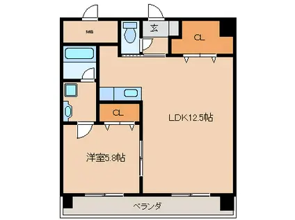 すかる通東(1LDK/9階)の間取り写真