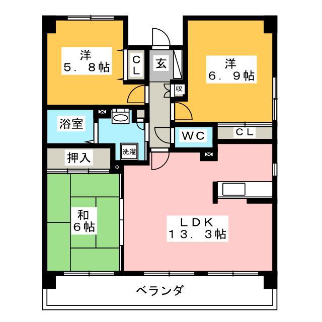ドムス厚木南(3LDK/3階)の間取り写真
