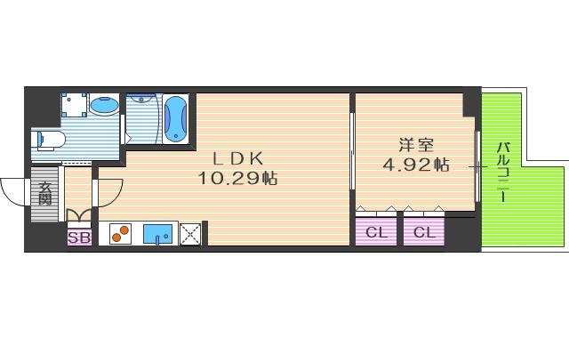 ニューシティアパートメンツ西天満(1LDK/4階)の間取り写真