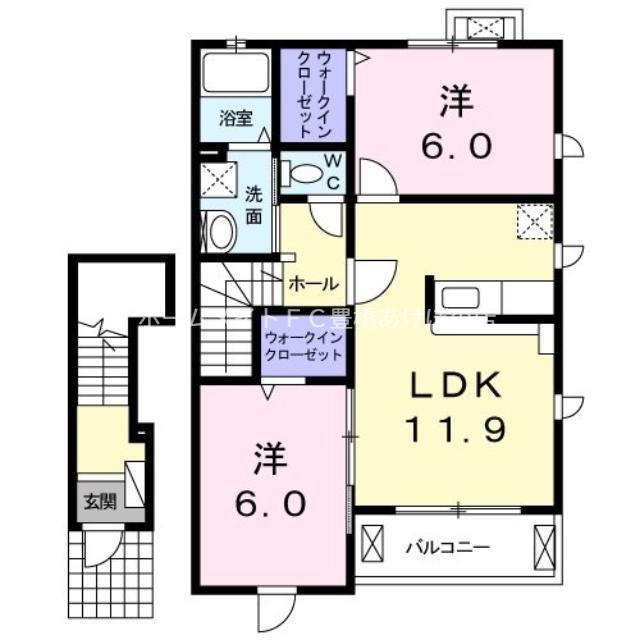 エレガンス東小浜(2LDK/2階)の間取り写真