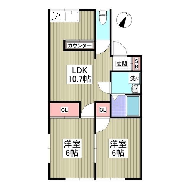 リブレス桐生堤町A(2LDK/1階)の間取り写真