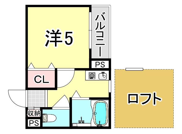 アグレアーブル塚口(1K/2階)の間取り写真
