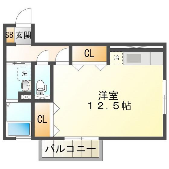 レセンテ石塚B(1K/1階)の間取り写真
