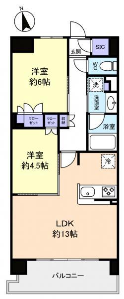 スカイグランデ津田沼(2LDK/9階)の間取り写真
