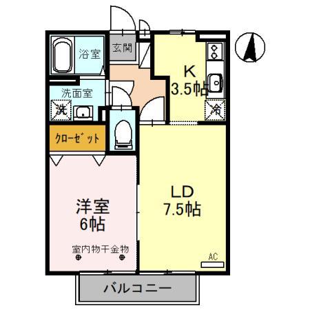 クレインC(1LDK/1階)の間取り写真