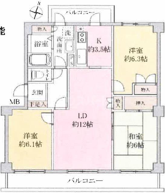 キャッスル北柏(3LDK/3階)の間取り写真