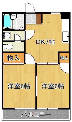 アカラ引野(2DK/1階)の間取り写真