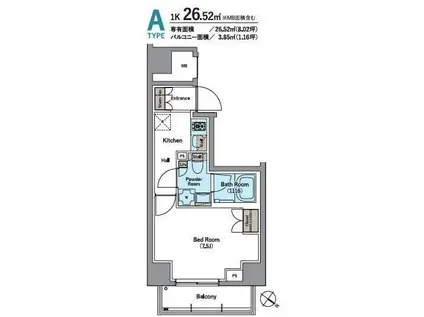 ログ新川(1K/5階)の間取り写真