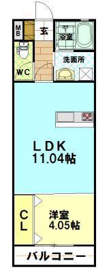 ハピネスくろまる B棟(1LDK/2階)の間取り写真