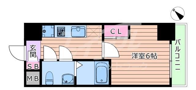 エスリードレジデンス大阪福島フロント(1K/12階)の間取り写真