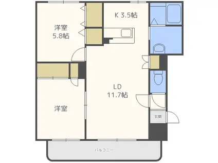 プレミール東札幌(2LDK/3階)の間取り写真