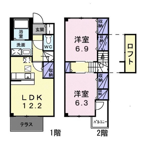 ソレアードC(2LDK/1階)の間取り写真