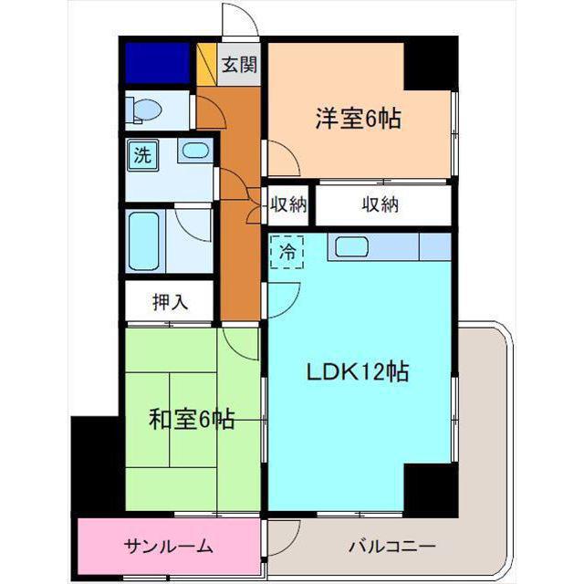 ウエストヴィラージュI(2DK/6階)の間取り写真