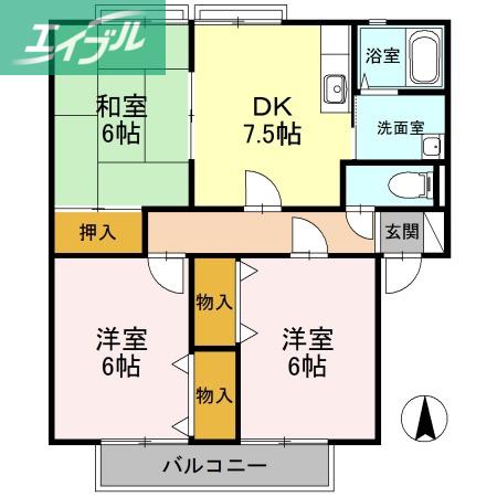 サンガーデン和氣A棟(3DK/2階)の間取り写真