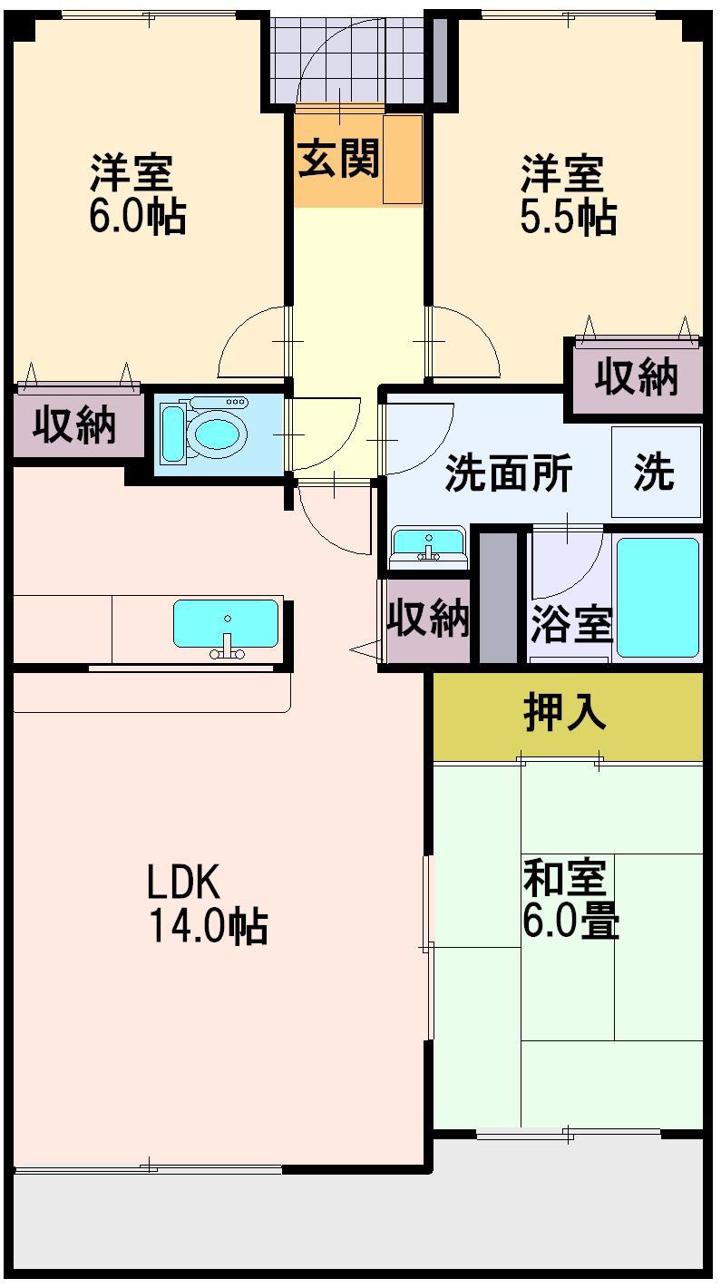 ホワイトハウスうれし野(3LDK/5階)の間取り写真
