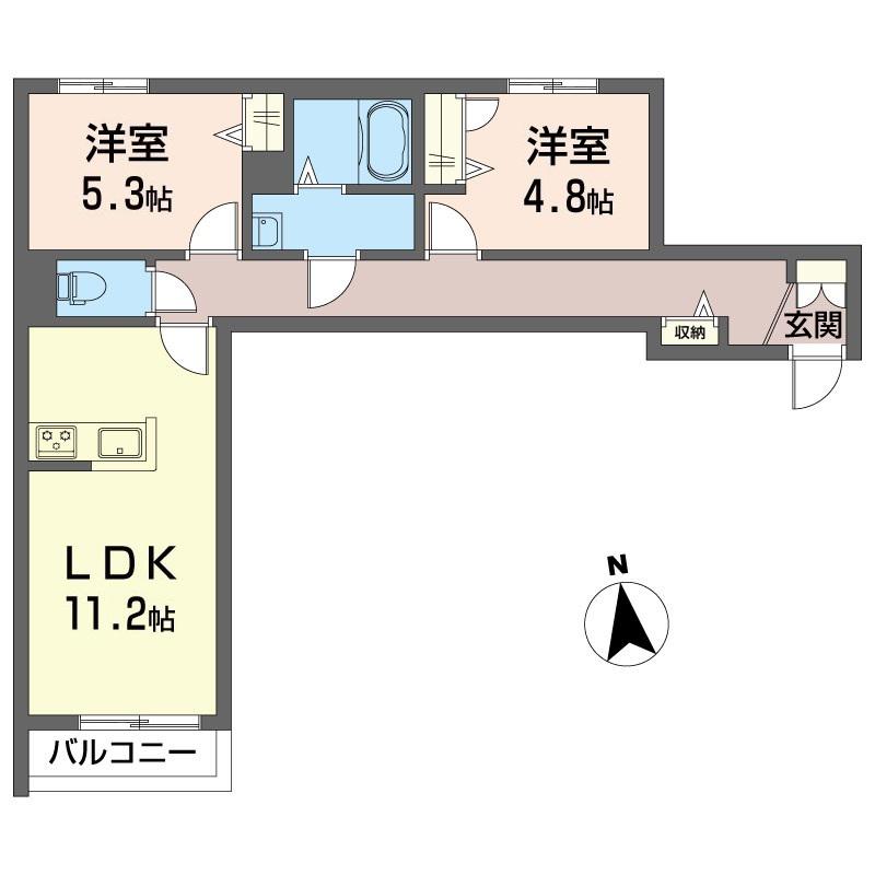 ボヌール(2LDK/2階)の間取り写真