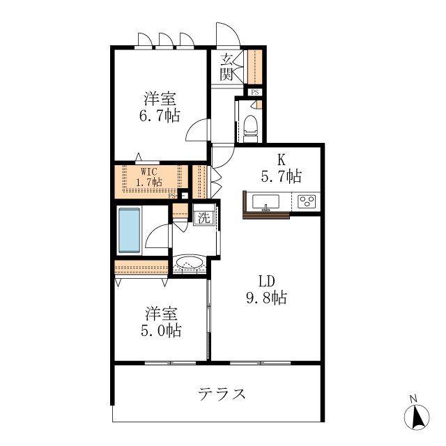 BAMBOU DEUX(2LDK/1階)の間取り写真