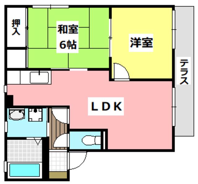 ラクシュミー鳥飼D棟(2LDK/1階)の間取り写真