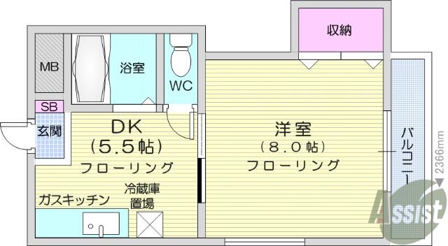 ノーヴァハイツ(1DK/2階)の間取り写真