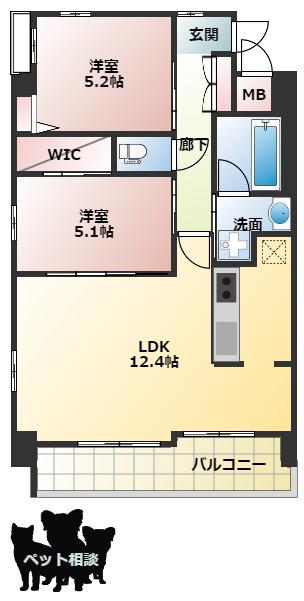 スプランディッド池田呉服町(2LDK/6階)の間取り写真