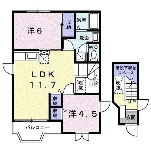 コーポ石川D(2LDK/2階)の間取り写真