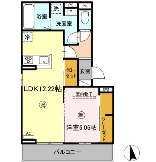 セジュールちさと V(1LDK/2階)の間取り写真