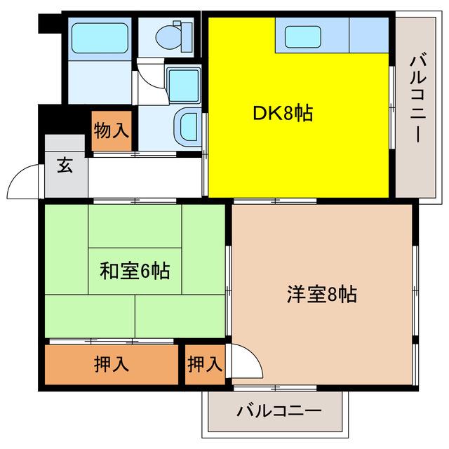 服部ハイツ(2DK/4階)の間取り写真