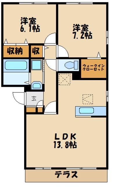 ザ・パーシモンD(2LDK/1階)の間取り写真