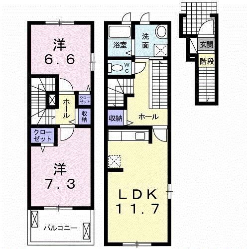 シャトン ミョル(2LDK/2階)の間取り写真