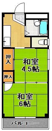 山川コーポ(2LDK/4階)の間取り写真