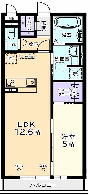 ポレールIII(1LDK/2階)の間取り写真