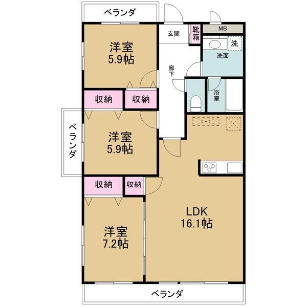 アーバンポイント三好II(3LDK/4階)の間取り写真